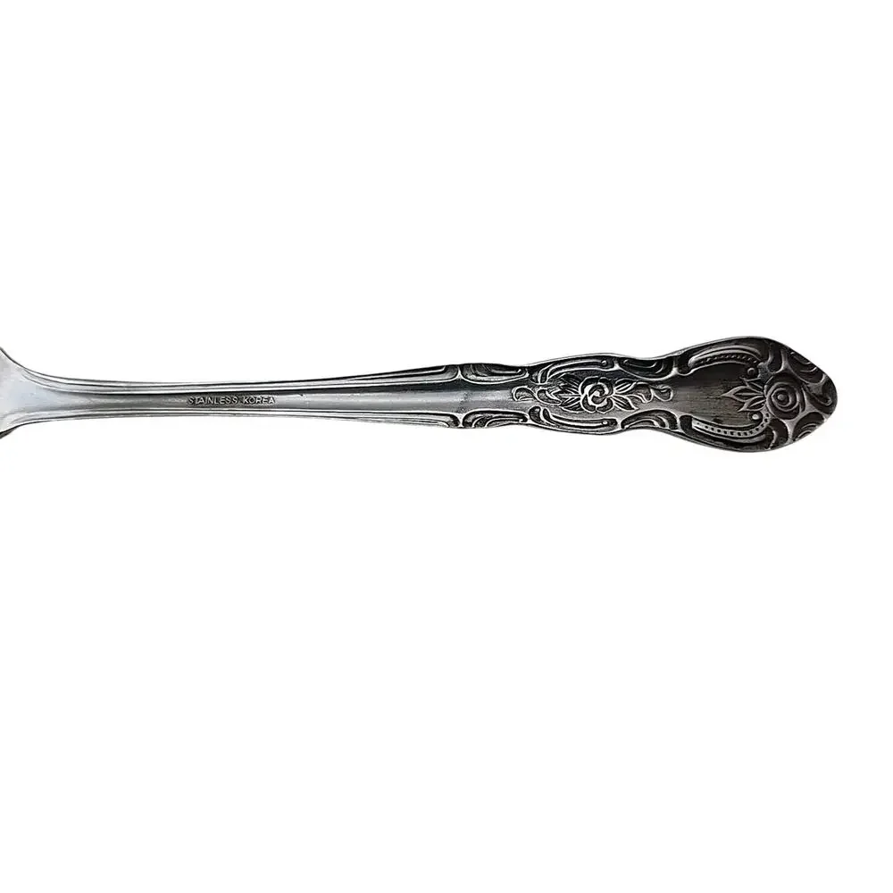 Vintage Stainless Steel Serving Meat Fork Flatware Floral Pattern 8.5